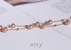 18K Yellow Gold and High Luster 6mm Natural Nude Purple Pearl Chocker Handmade 18K Yellow Gold Y-Necklace, Vanilla Pearl Necklace, Gift Idea