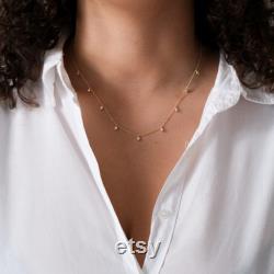 18k solid gold Diamond Droplet necklace choker necklace diamond dangle necklace gift for her