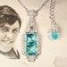 1930s ANTiQUe Aqua Blue Cut Crystal Necklace, Art Deco Bridal Jewelry, Silver Paste Rhinestone Pendant 20s Vintage 1920s Wedding Flapper