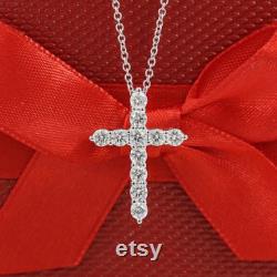 1ct Diamond Cross Necklace Dainty Simple Cross Necklace Adjustable Length Religious 14K Gold Cross Necklace Gift for Her