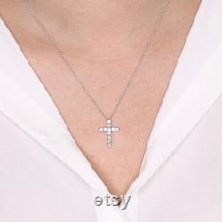 1ct Diamond Cross Necklace Dainty Simple Cross Necklace Adjustable Length Religious 14K Gold Cross Necklace Gift for Her