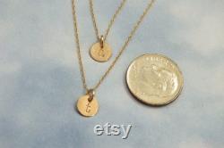 2 Necklace Set 14K Solid Gold Necklace TINY 6mm Initial ( 1 4 inch) Itty Bitty Gold Initial 14k Solid Gold Disc Hand Stamped Necklace