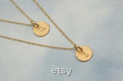 2 Necklace Set 14K Solid Gold Necklace TINY 6mm Initial ( 1 4 inch) Itty Bitty Gold Initial 14k Solid Gold Disc Hand Stamped Necklace