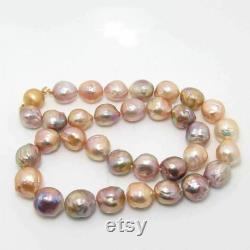20 Organic Natural Multi-Color Genuine KASUMI Freshwater Cultured Baroque Pearl Necklace FN116