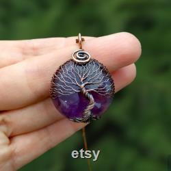 20th Anniversary Amethyst Pendant, Tree Of Life Wire Wrapped Necklace, 20 Years of Love, Celebration of Life, 20th Anniversary Couples Gift