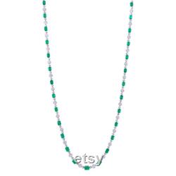 21.8 Ct Natural Diamond and 52.7 Ct Zambian Emerald Necklace 14k Gold Gemstone Jewelry SI Clarity Hi Color Diamonds 32 Inch Long Necklace