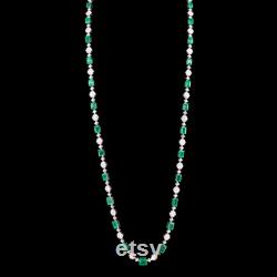 21.8 Ct Natural Diamond and 52.7 Ct Zambian Emerald Necklace 14k Gold Gemstone Jewelry SI Clarity Hi Color Diamonds 32 Inch Long Necklace