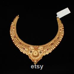 22k Yellow Gold Necklace with Jhumki Designer Handmade Jewelry, indian wedding gold jewellery, Wedding Bridal Jewelry for gift
