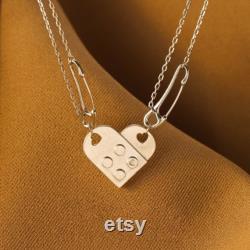 2pcs Heart Couple Necklace Brick Heart Matching Necklaces Friendship Necklace Dainty Love Necklace Couple Jewelry Gift for Couples