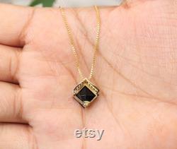 3.21 ct Natural AAA Black Onyx princess Square Shape Gemstone dangle pendant chain, Black stone jewelry, Birthday anniversary Gift For wife
