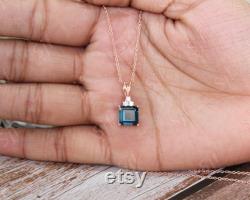 3.23 cts, AAA Natural London Blue Topaz Gemstone Pendant, Bridal Moissanite Pendant, 18 inch Cable Chain Pendant, Birthday Gift For Woman