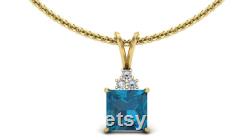 3.23 cts, AAA Natural London Blue Topaz Gemstone Pendant, Bridal Moissanite Pendant, 18 inch Cable Chain Pendant, Birthday Gift For Woman