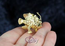 3D Frogfish Pendant in Solid Sterling Silver Gold Plated life-like Frog Fish with Necklace 13grams Anglerfish Sealife Scuba diver Jewelry