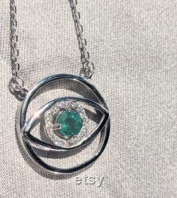 4.5mm Natural Emerald Evil Eye Pendant Trendy and Protective Charm 0.36ct Genuine Emerald Pendant For Her Birthday Gift Christmas Gift