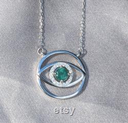 4.5mm Natural Emerald Evil Eye Pendant Trendy and Protective Charm 0.36ct Genuine Emerald Pendant For Her Birthday Gift Christmas Gift