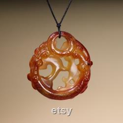 47728 Openwork Chinese agate carved dragon phoenix pendant