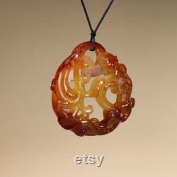 47728 Openwork Chinese agate carved dragon phoenix pendant