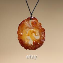 47728 Openwork Chinese agate carved dragon phoenix pendant