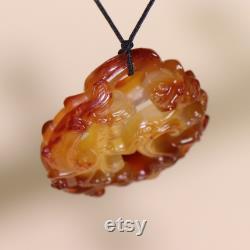 47728 Openwork Chinese agate carved dragon phoenix pendant