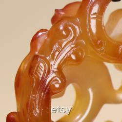 47728 Openwork Chinese agate carved dragon phoenix pendant