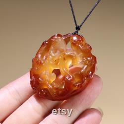 47728 Openwork Chinese agate carved dragon phoenix pendant