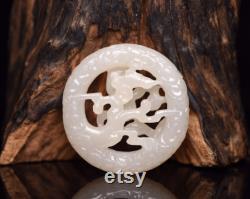 48253 Openwork Chinese hetian jade carved flower bird pendant