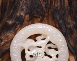 48253 Openwork Chinese hetian jade carved flower bird pendant