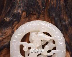 48253 Openwork Chinese hetian jade carved flower bird pendant