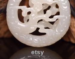 48253 Openwork Chinese hetian jade carved flower bird pendant