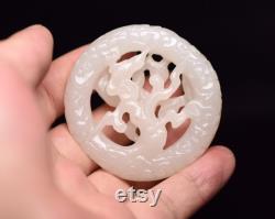 48253 Openwork Chinese hetian jade carved flower bird pendant