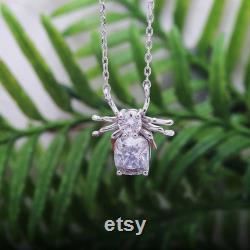 4ctw Spider Moissanite Pendant Necklace with Certificate, Cushion cut and Round Cut Moissanite Spider Pendant Silver 14k White Gold