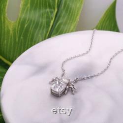 4ctw Spider Moissanite Pendant Necklace with Certificate, Cushion cut and Round Cut Moissanite Spider Pendant Silver 14k White Gold
