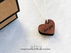 5th Anniversary Gift For Wife Wood Heart Necklace Wooden Pendant Custom Wood Pendant Wood Anniversary Necklace Wood Gift