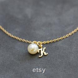 6 Gold Bridesmaid Bracelets, Charm Initial Jewelry, Custom Bridesmaid Gift Set of 6, Initial and Pearl Bracelet