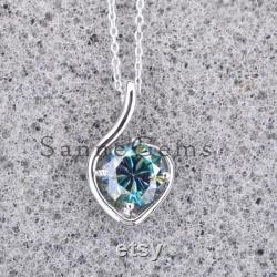 70 SALE 1.50 Ct Certified Blue Diamond Pendant In Round Brilliant Cut With 925 Silver Latest Design and Luster Gift For Birthday