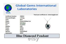 70 SALE 1.50 Ct Certified Blue Diamond Pendant In Round Brilliant Cut With 925 Silver Latest Design and Luster Gift For Birthday