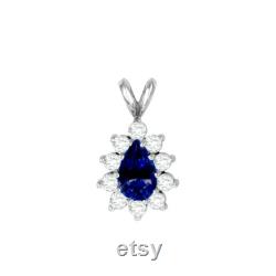 7x5mm Pear Blue Sapphire and Diamond Halo Pendant Necklace, Anniversary Gifts for Women, Fine Jewelry Gifts, Custom Jewelers, Christmas