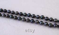 7x6.5mm Japanese Akoya Black Pearl Necklace 14K