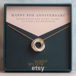8th Anniversary Necklace The Original 8 Rings for 8 Years Necklace Petite Mixed Metal