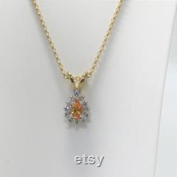9 Carat Hallmarked Yellow Gold,Diamond and Citrine,6x9mm,Teardrop,Cluster Pendant,Belcher Chain,18 Inch,Bolt Ring Clasp