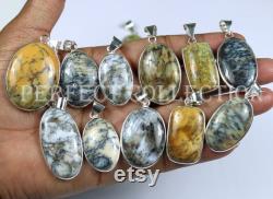 925 Solid Silver Multi Dendritic Agate Pendant, Natural Gemstone 925 Solid Silver Bezel Pendant, 925 Sterling Necklace Pendant Jewelry