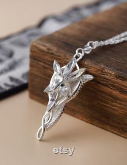 925 Sterling Silver Evenstar Arwen Necklace Engraving Crystal Cubic Zirconia Pendant Elf Pendant Movie Necklace Christmas Gift for Her