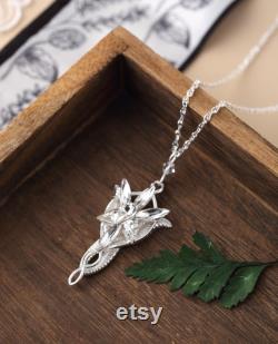 925 Sterling Silver Evenstar Arwen Necklace Engraving Crystal Cubic Zirconia Pendant Elf Pendant Movie Necklace Christmas Gift for Her