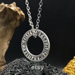 925 Sterling Silver Nordic Viking Rune Pendant Futhark Rune Amulet Fashion Round Necklace Unisex Vintage Birthday Commemorative Gift Jewelry