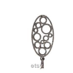 925 Sterling Silver Pave Diamond Graphical Oval Pendant Vintage Look Jewelry beautiful diamond pendant jewelry Oxidized Pendant Necklace