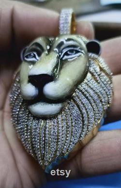 925 sterling silver Hiphop style new pendant big Lion face meenakari work statement cum symbol 9.40carat VVS-D real mossanite diamond studed