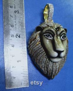 925 sterling silver Hiphop style new pendant big Lion face meenakari work statement cum symbol 9.40carat VVS-D real mossanite diamond studed