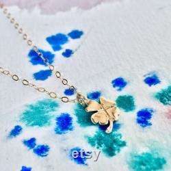 9ct Real Yellow Gold Tiny Four Leaf Clover Necklace