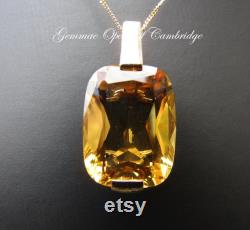 9k 9ct Gold Citrine Pendant Necklace 18 curb link trace chain 6.3g 17.75 carats