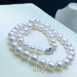 9mm 10.5mm High Quality Classic Freshwater White Pearls Beaded Necklace High Luster